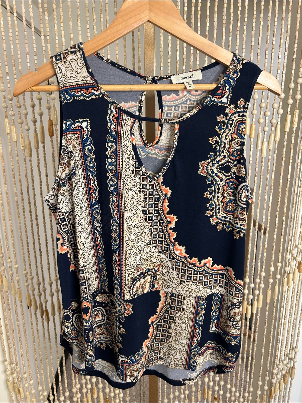 meraki Navy Paisley-Print Sleeveless Keyhole Camisole